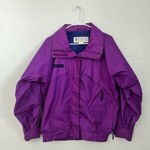 Columbia Fleece Lined Jacket Women M Magenta Navy Radial Sleeve Retro Whirlibird